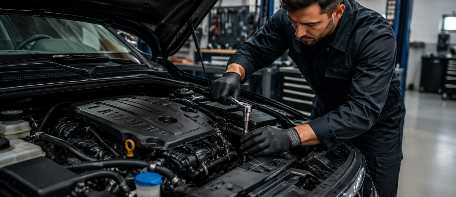 Car general maintenance service being carried out at our workshop in Al Quoz, Dubai