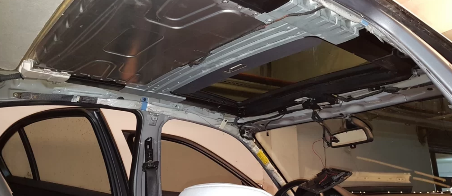 Car sunroof repair being carried out at our workshop in Al Quoz, Dubai