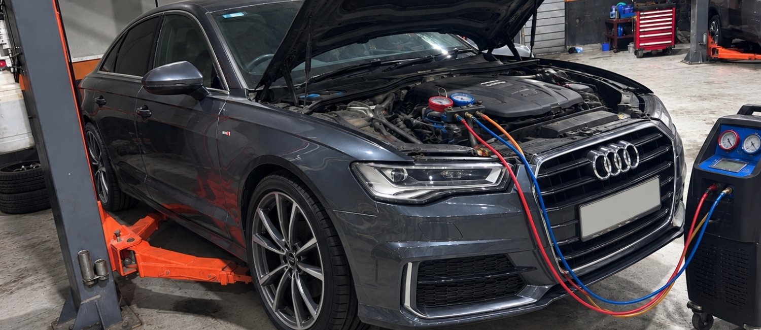 Audi AC repair being carried out at our workshop in Al Quoz, Dubai