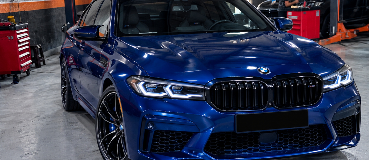 BMW suspension repair being carried out at our workshop in Al Quoz, Dubai