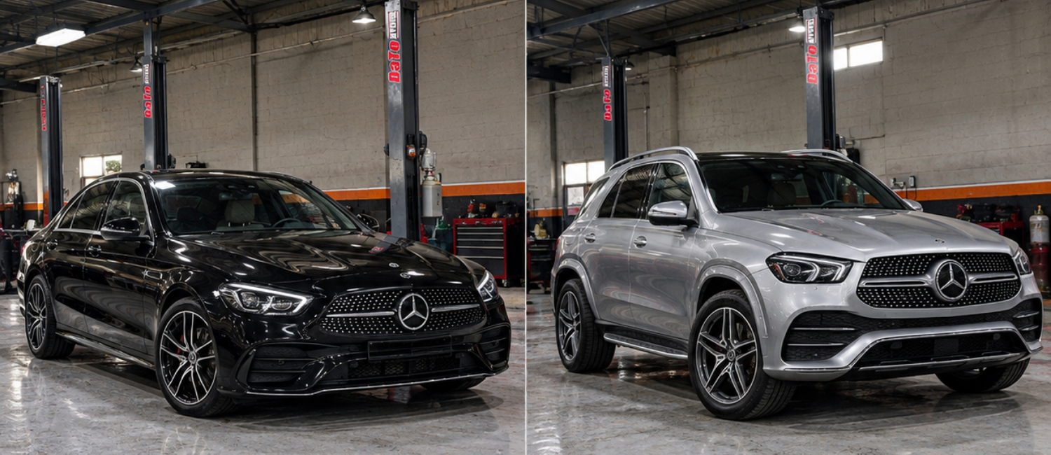 Mercedes AC repair being carried out at our workshop in Al Quoz, Dubai