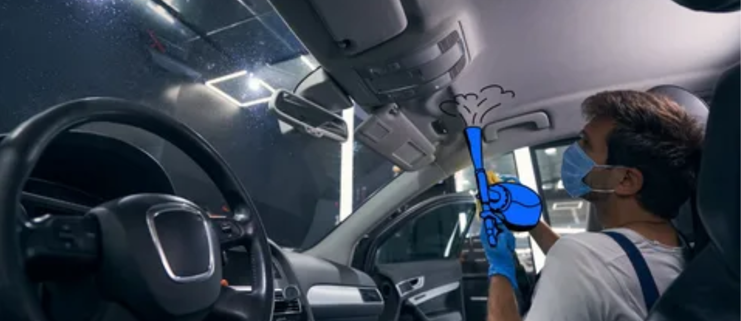 Car roof lining repair being carried out at our workshop in Al Quoz, Dubai